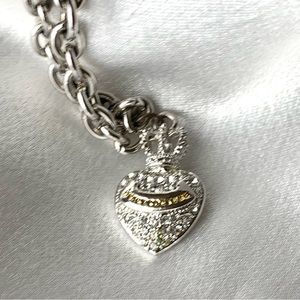 Juicy Couture Links Bracelet Pave Icon Crown Heart Charm Silver Tone